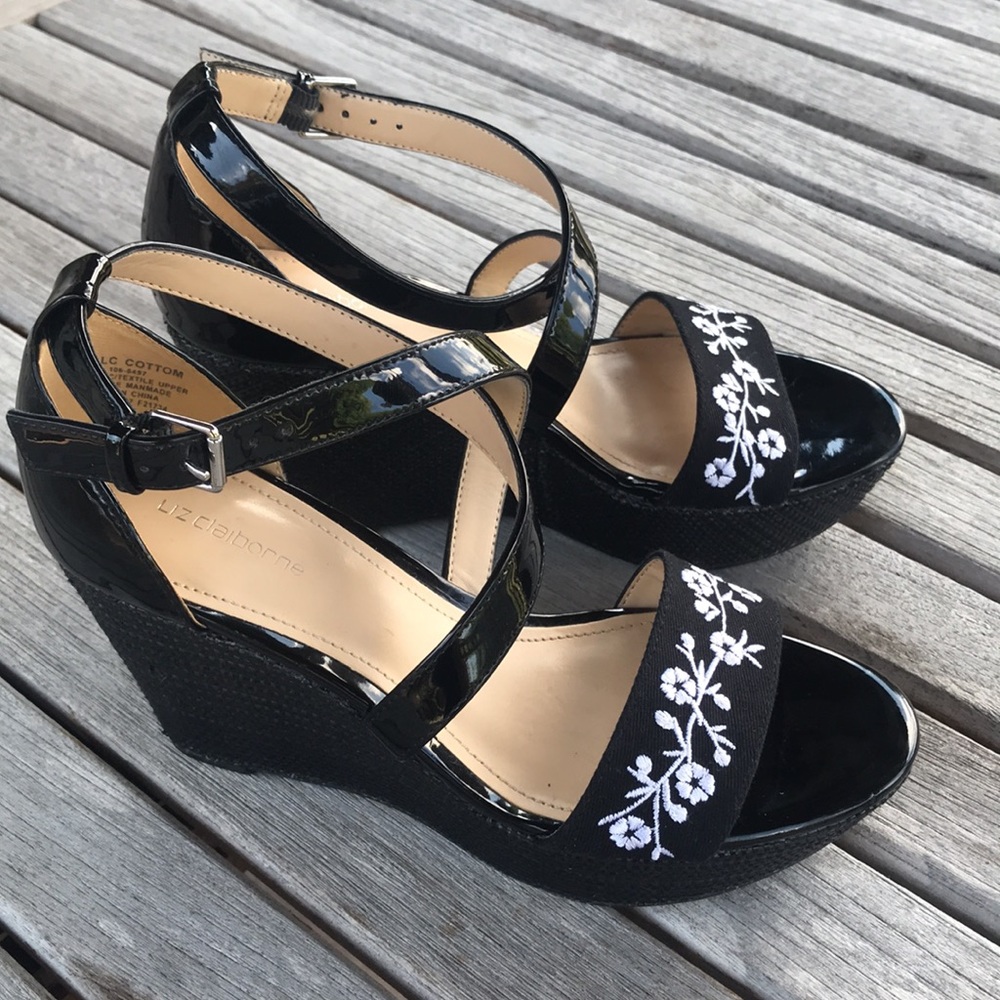Liz Claiborne LC Cottom Floral Wedge Platform Sandals Size 6